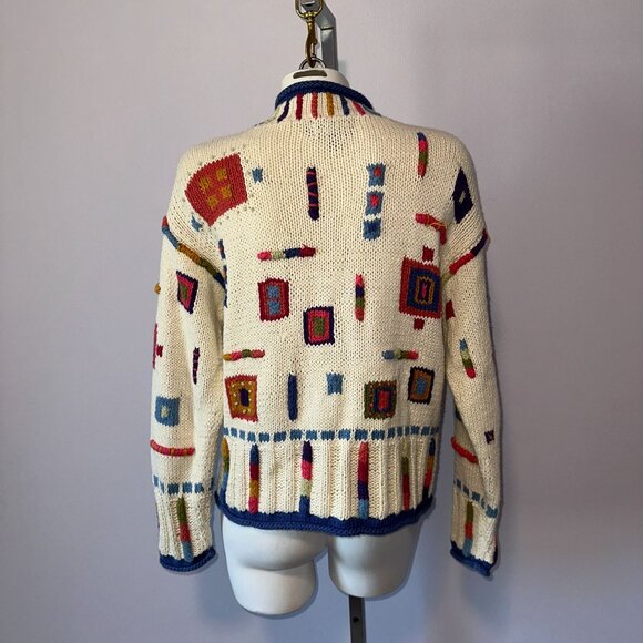 Vtg Y2k Icelandic Design Colorful Knit Cardigan Sweater Cotton Zipper Sz Medium - Picture 4 of 8